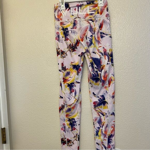 Vull Tie-dye tropical print palm lavender leggings full length hi Rise pockets S - Picture 2 of 9